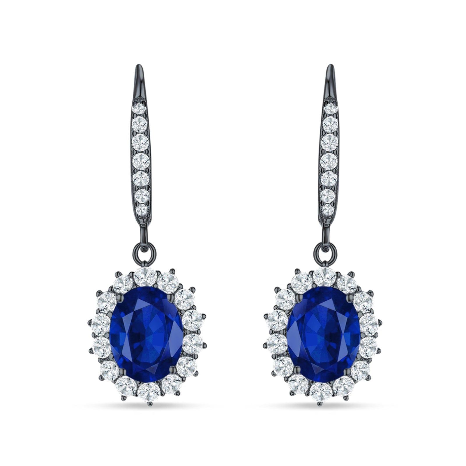 Oval Halo Flower Drop Dangle Leverback Earring Cubic Zirconia 925 Sterling Silver
