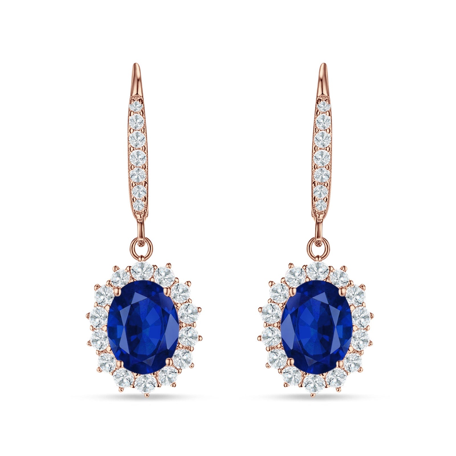 Oval Halo Flower Drop Dangle Leverback Earring Cubic Zirconia 925 Sterling Silver