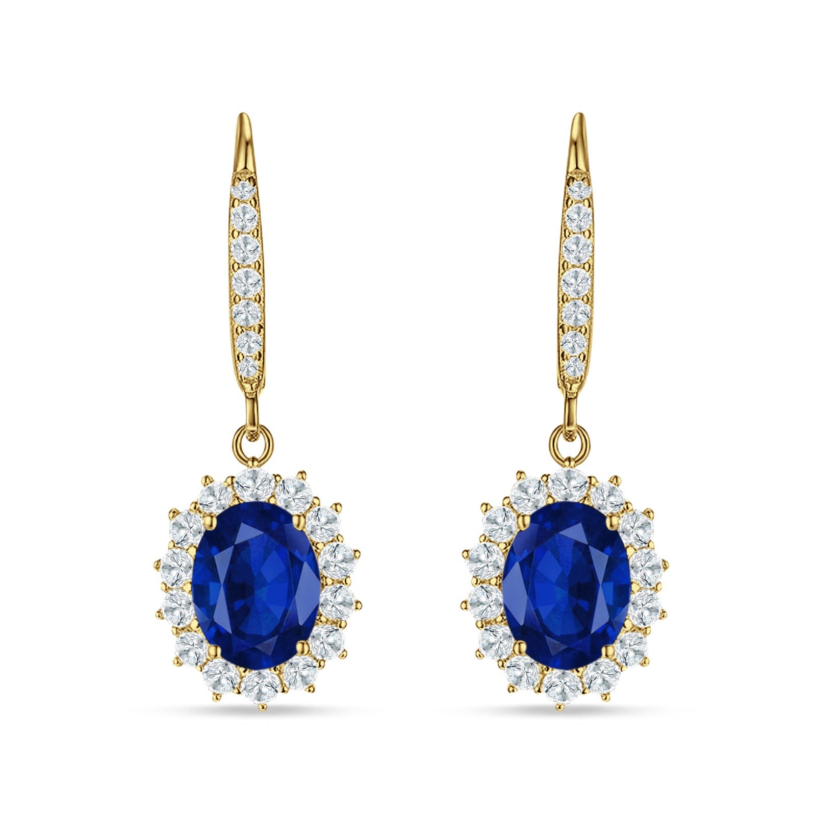 Oval Halo Flower Drop Dangle Leverback Earring Cubic Zirconia 925 Sterling Silver