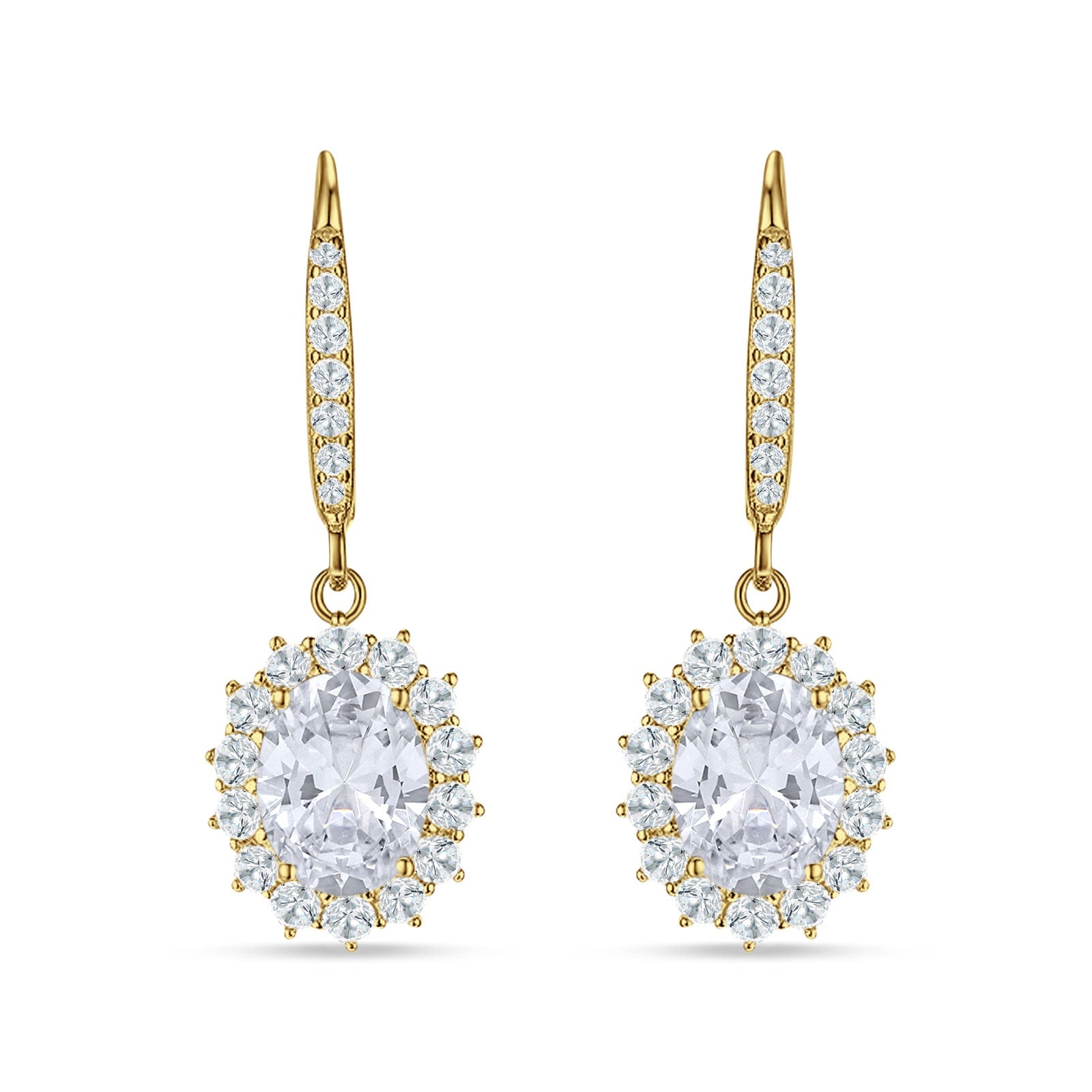 Oval Halo Flower Drop Dangle Leverback Earring Cubic Zirconia 925 Sterling Silver