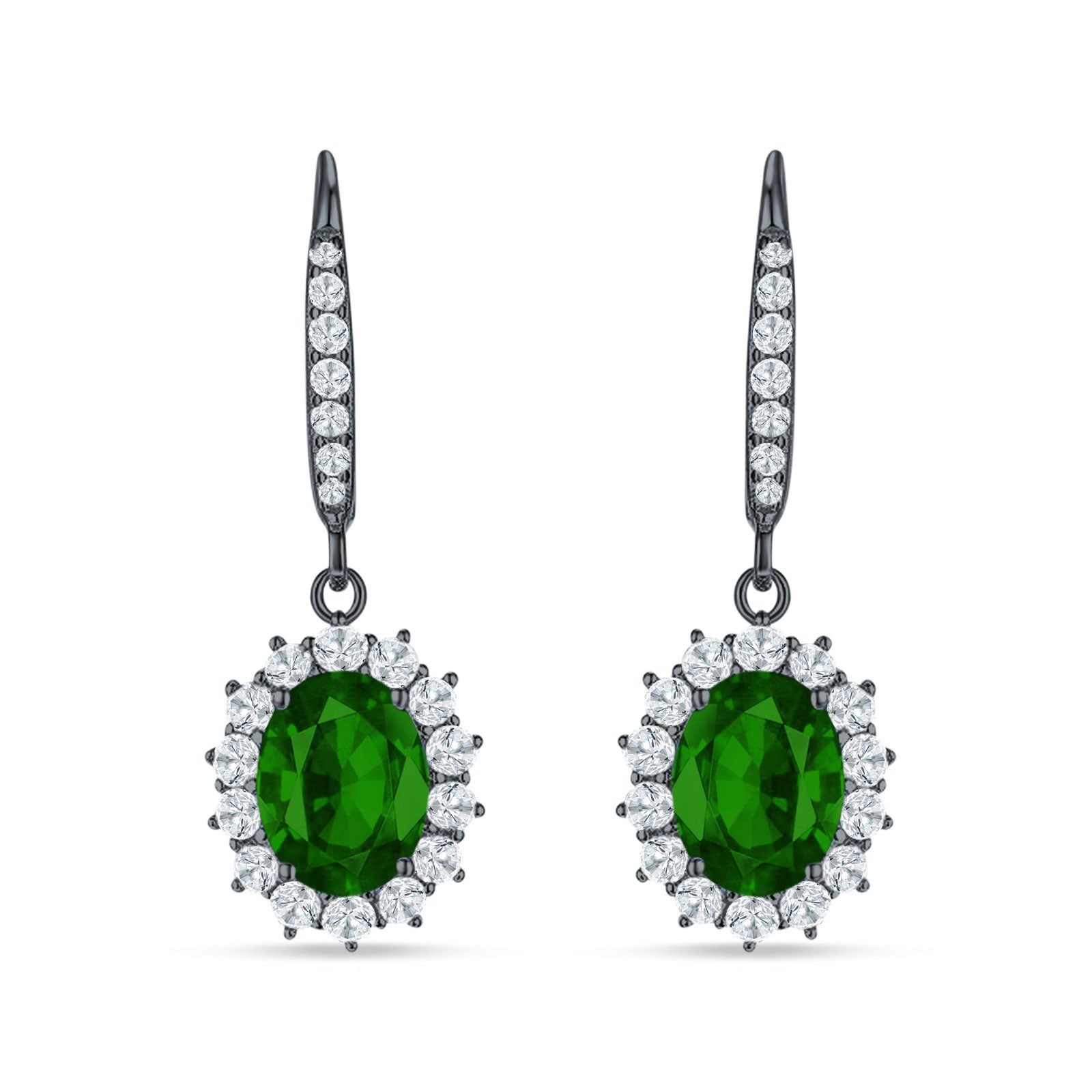 Oval Halo Flower Drop Dangle Leverback Earring Cubic Zirconia 925 Sterling Silver