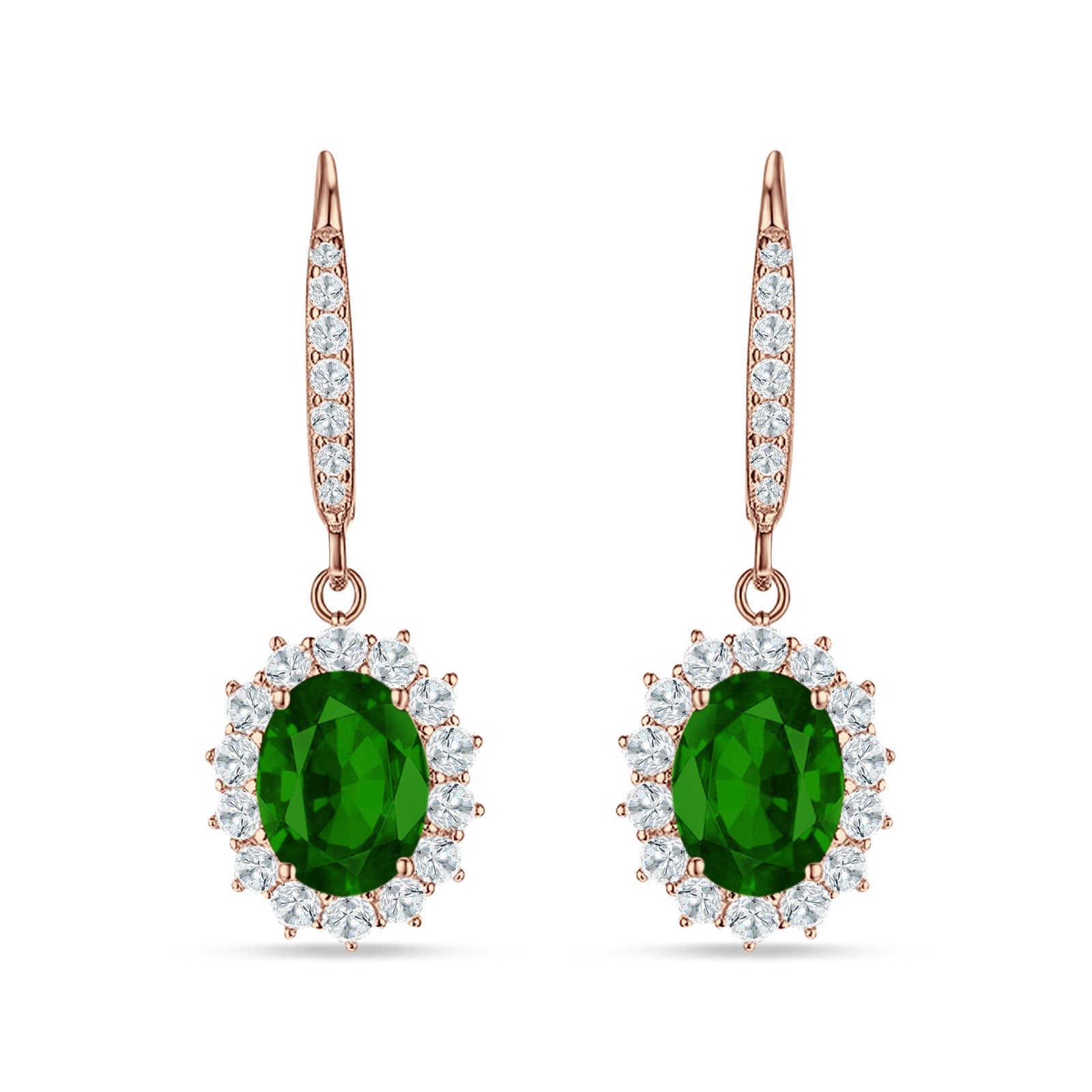 Oval Halo Flower Drop Dangle Leverback Earring Cubic Zirconia 925 Sterling Silver