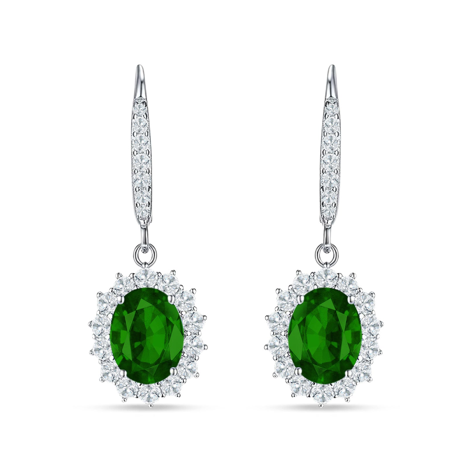 Oval Halo Flower Drop Dangle Leverback Earring Cubic Zirconia 925 Sterling Silver