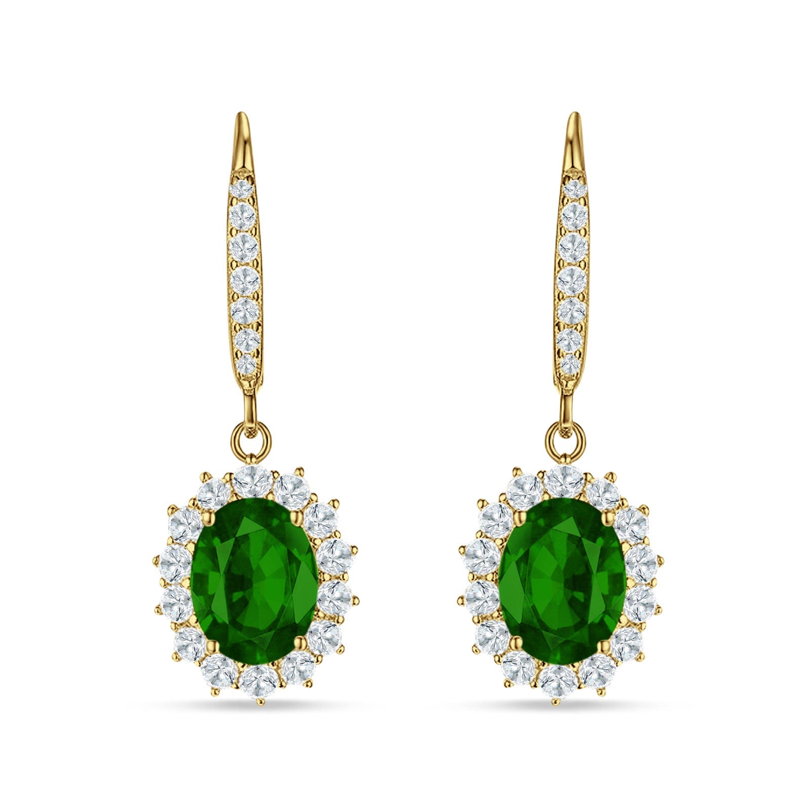 Oval Halo Flower Drop Dangle Leverback Earring Cubic Zirconia 925 Sterling Silver