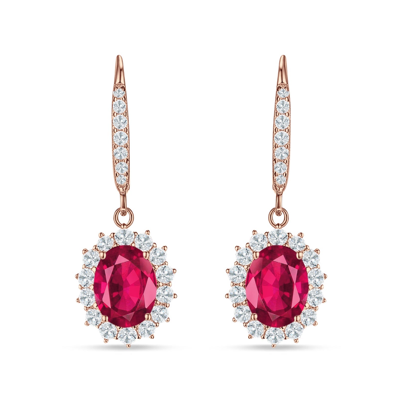 Oval Halo Flower Drop Dangle Leverback Earring Cubic Zirconia 925 Sterling Silver