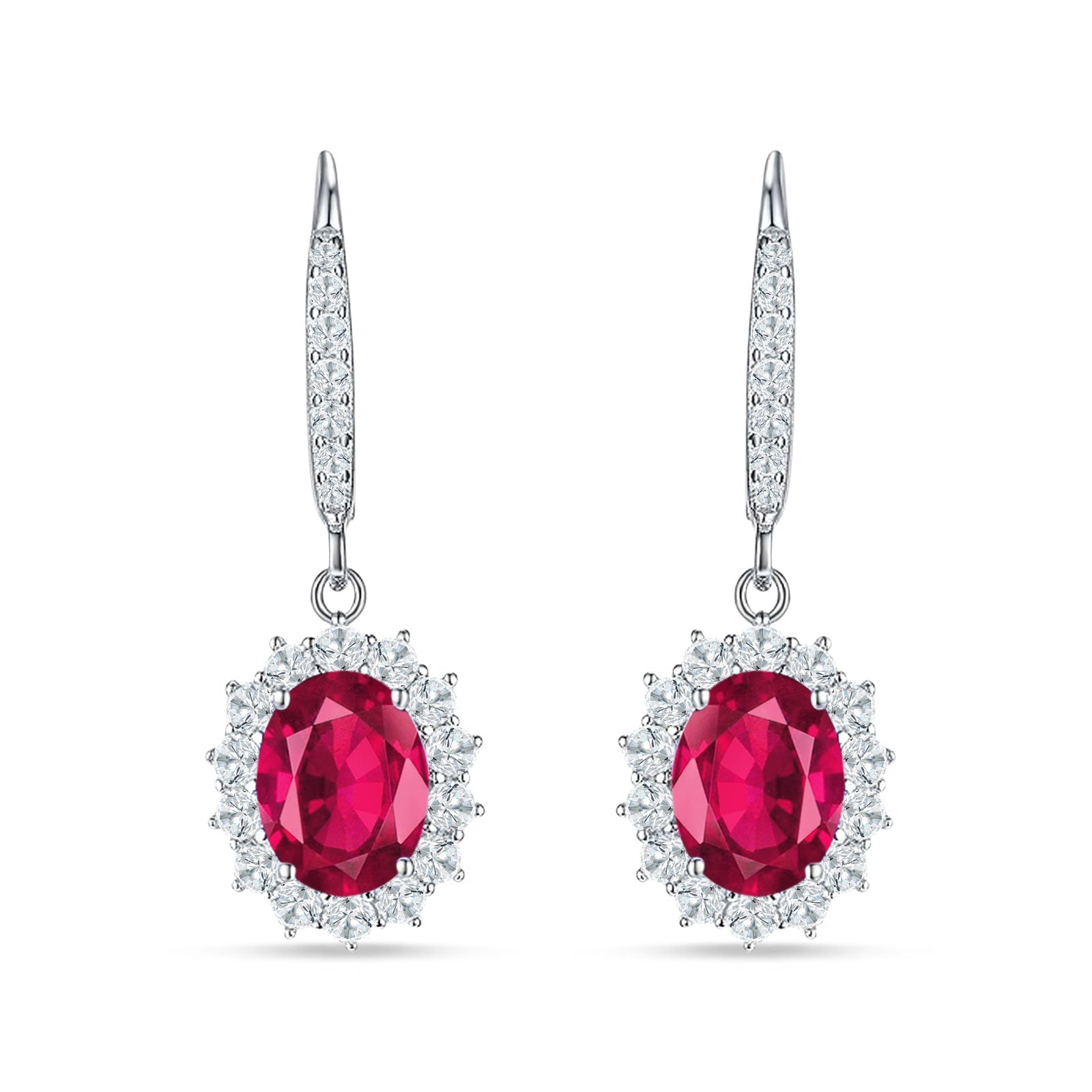 Oval Halo Flower Drop Dangle Leverback Earring Cubic Zirconia 925 Sterling Silver