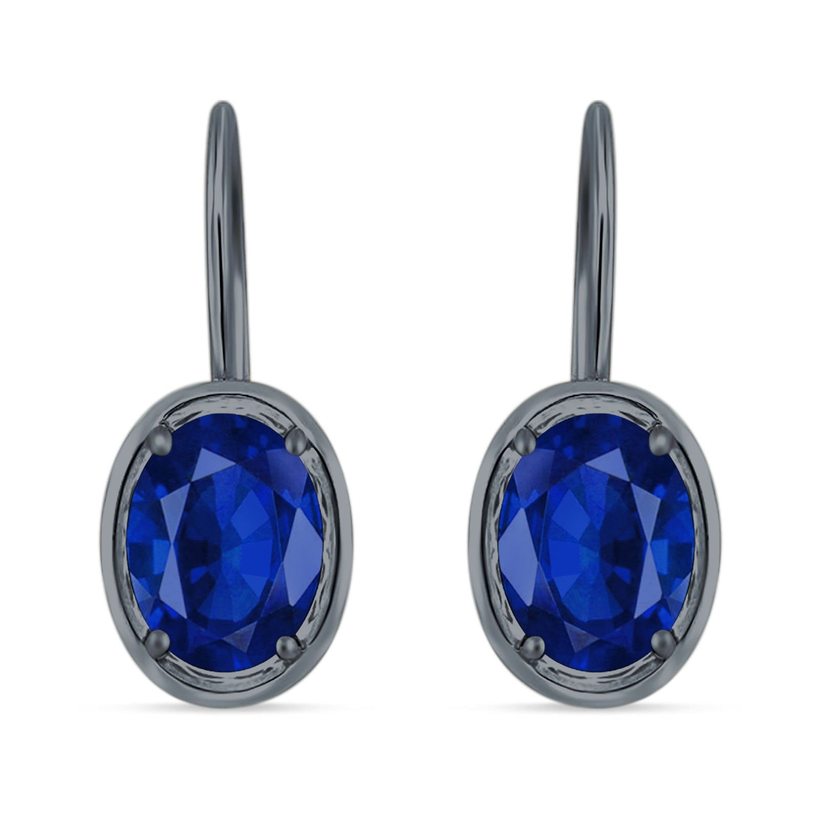 Oval Solitaire Drop Dangle Leverback Earring Cubic Zirconia 925 Sterling Silver