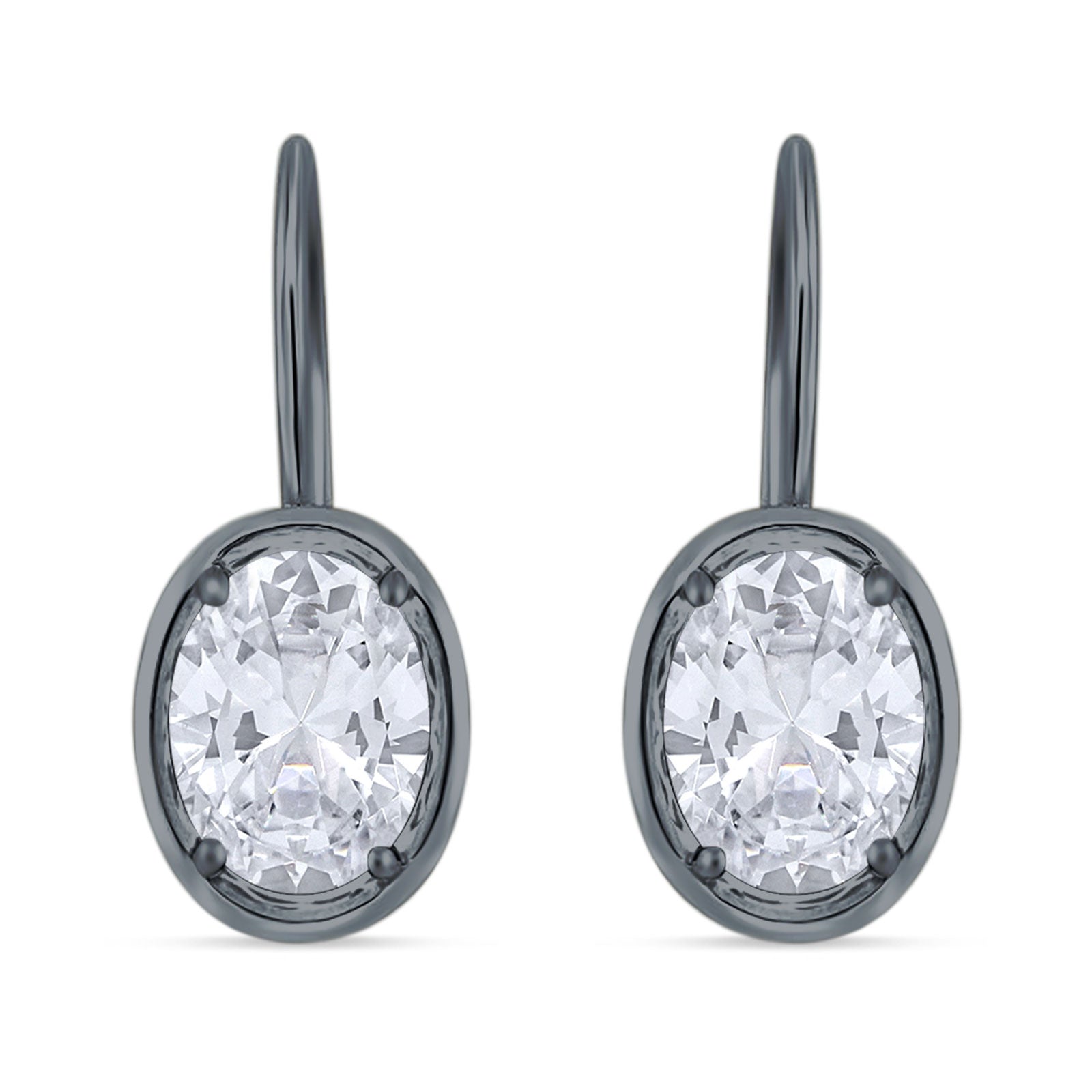 Oval Solitaire Drop Dangle Leverback Earring Cubic Zirconia 925 Sterling Silver