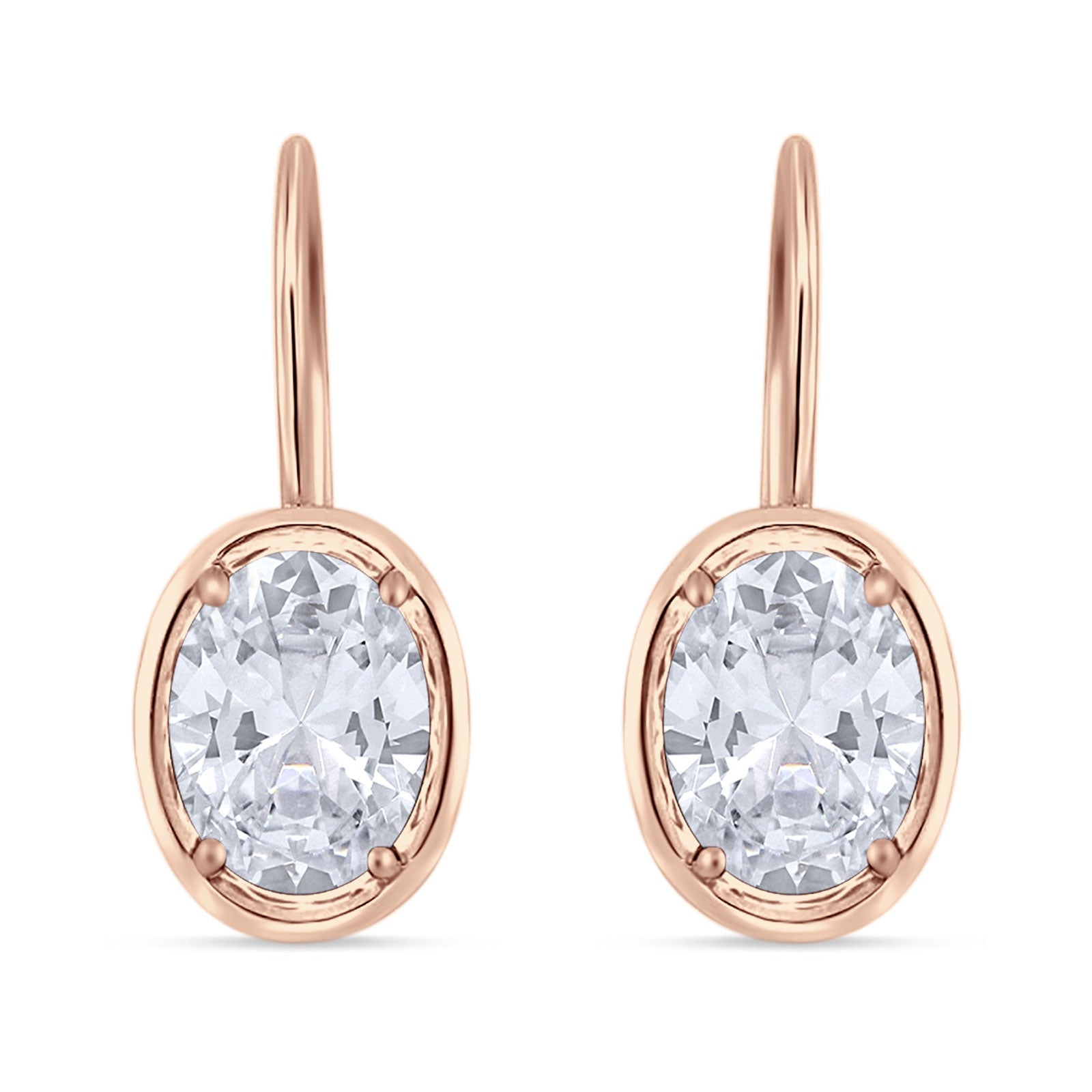 Oval Solitaire Drop Dangle Leverback Earring Cubic Zirconia 925 Sterling Silver