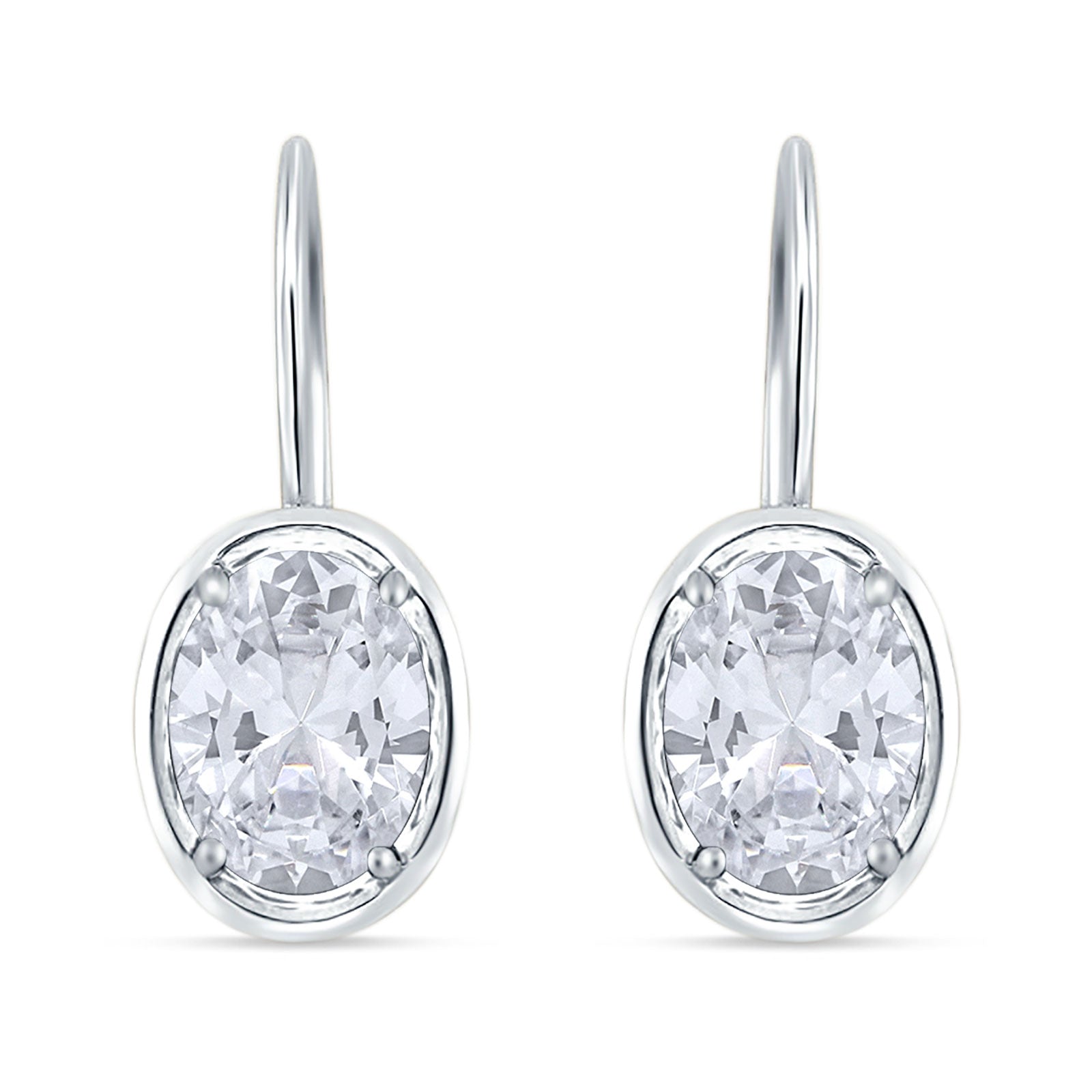 Oval Solitaire Drop Dangle Leverback Earring Cubic Zirconia 925 Sterling Silver
