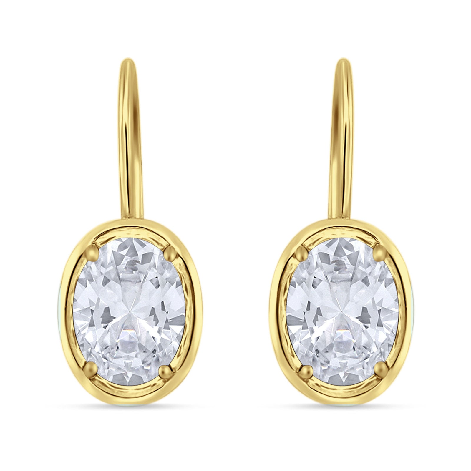 Oval Solitaire Drop Dangle Leverback Earring Cubic Zirconia 925 Sterling Silver