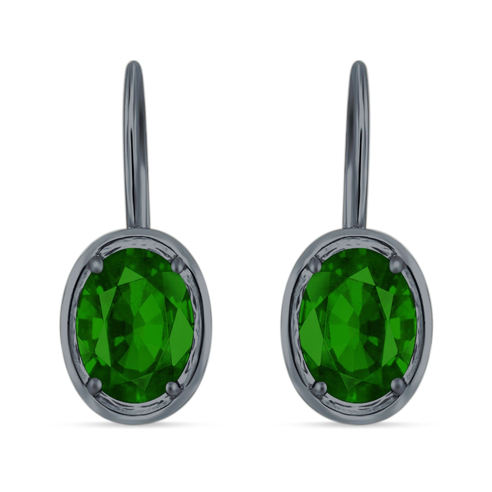 Oval Solitaire Drop Dangle Leverback Earring Cubic Zirconia 925 Sterling Silver