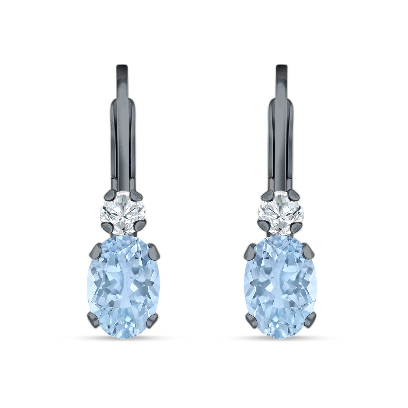 Oval Drop Dangle Charm Leverback Earring Cubic Zirconia 925 Sterling Silver