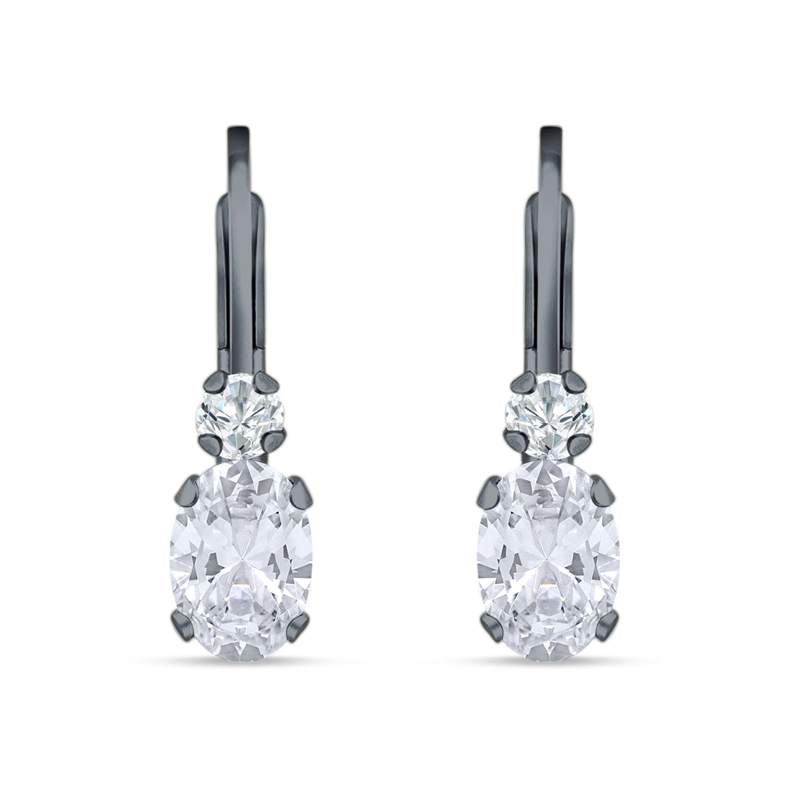Oval Drop Dangle Charm Leverback Earring Cubic Zirconia 925 Sterling Silver