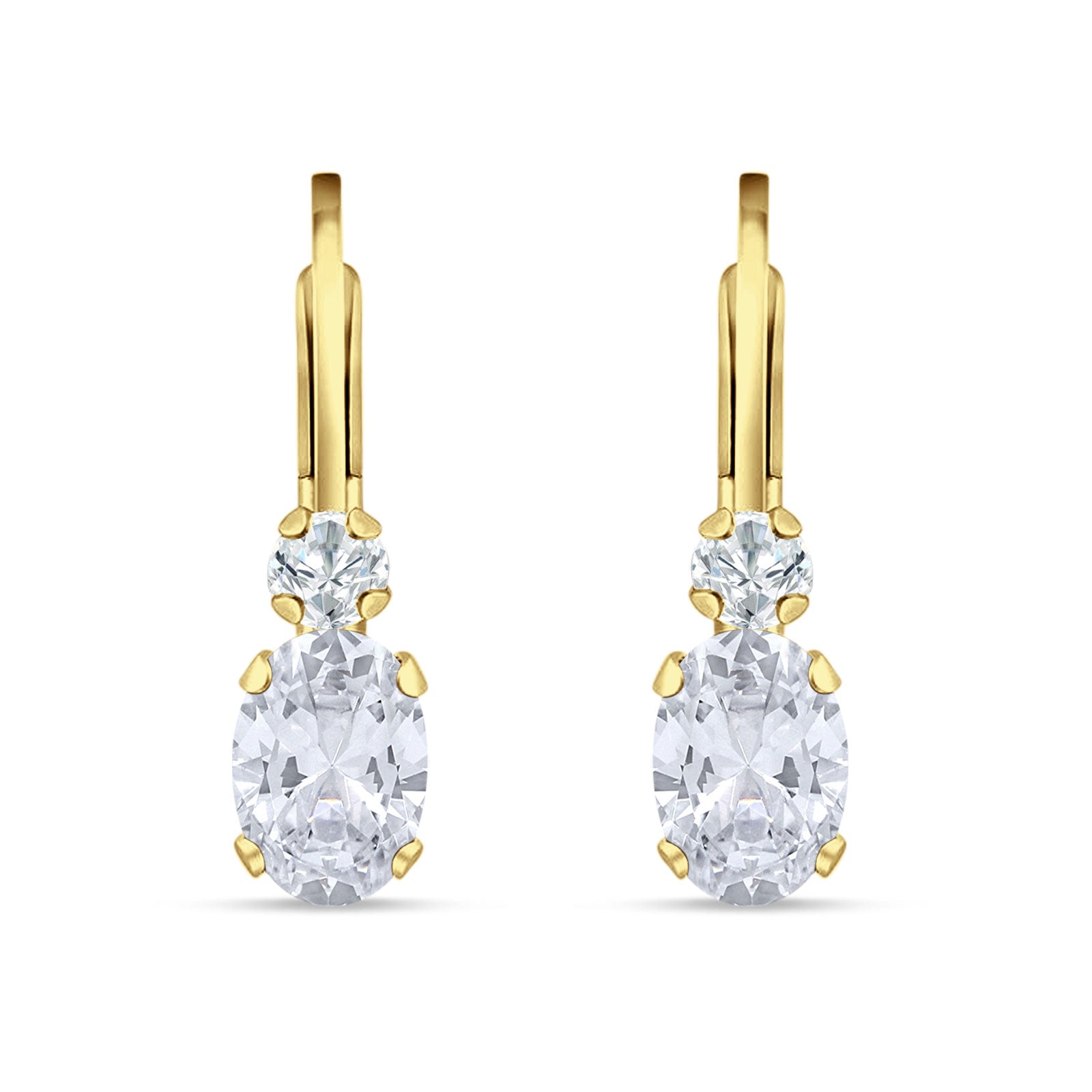 Oval Drop Dangle Charm Leverback Earring Cubic Zirconia 925 Sterling Silver