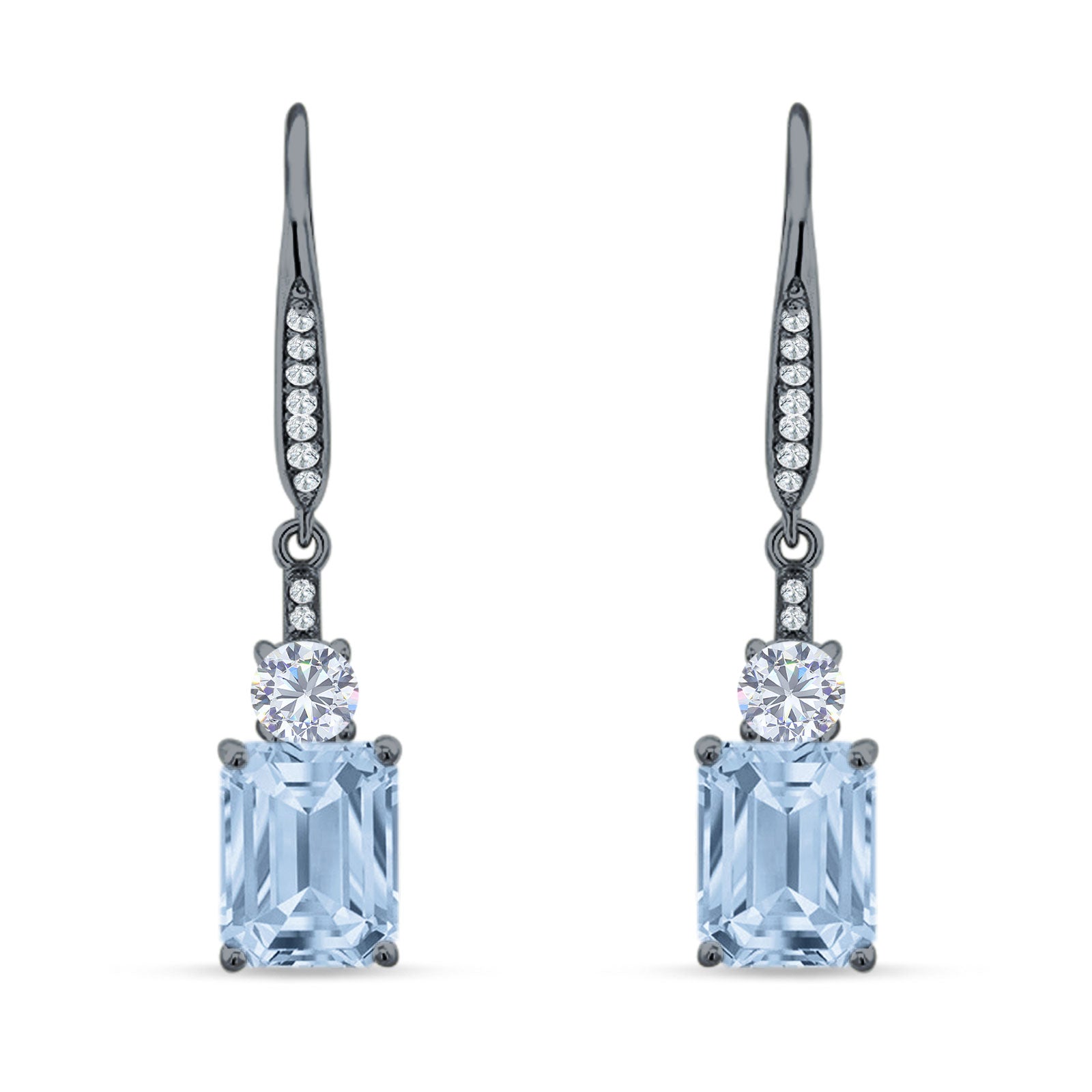 Emerald Cut Oblong Drop Dangle Leverback Earring Cubic Zrconia 925 Sterling Silver