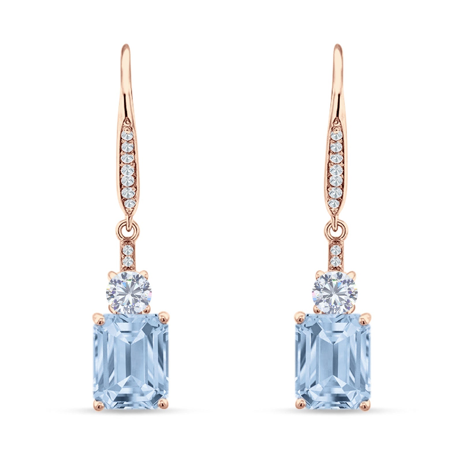 Emerald Cut Oblong Drop Dangle Leverback Earring Cubic Zrconia 925 Sterling Silver