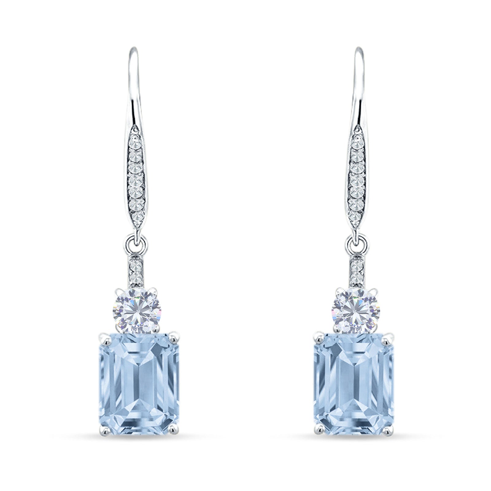 Emerald Cut Oblong Drop Dangle Leverback Earring Cubic Zrconia 925 Sterling Silver