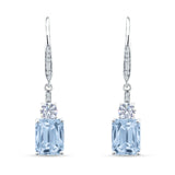 Emerald Cut Oblong Drop Dangle Leverback Earring Cubic Zrconia 925 Sterling Silver