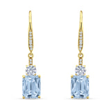 Emerald Cut Oblong Drop Dangle Leverback Earring Cubic Zrconia 925 Sterling Silver