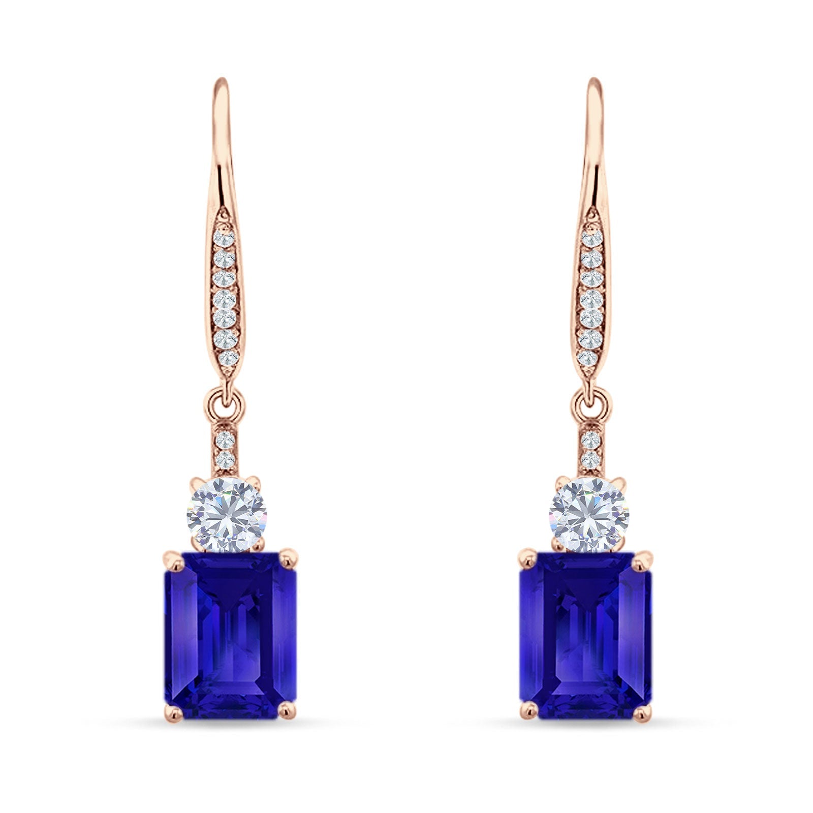 Emerald Cut Oblong Drop Dangle Leverback Earring Cubic Zrconia 925 Sterling Silver