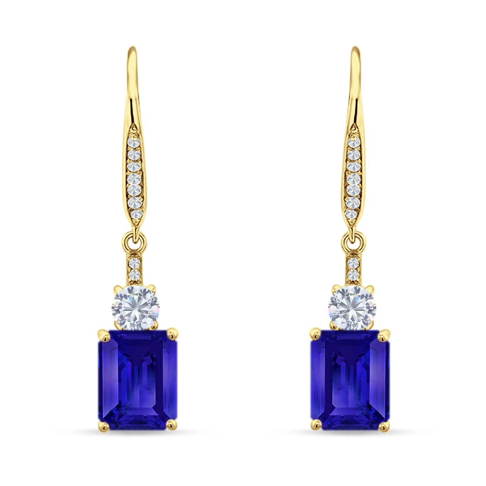 Emerald Cut Oblong Drop Dangle Leverback Earring Cubic Zrconia 925 Sterling Silver