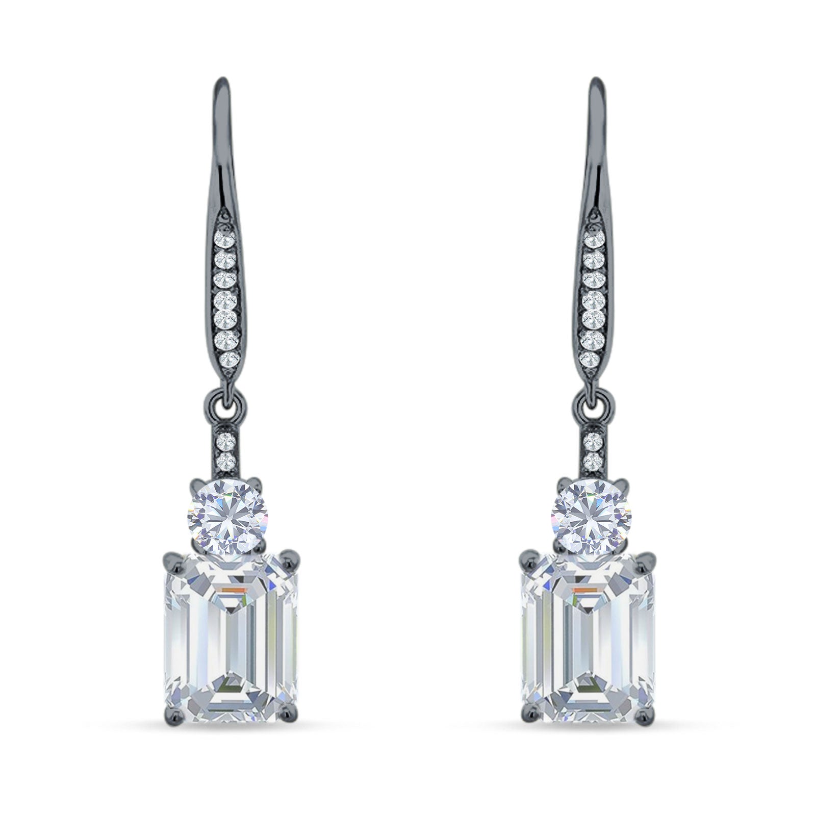 Emerald Cut Oblong Drop Dangle Leverback Earring Cubic Zrconia 925 Sterling Silver