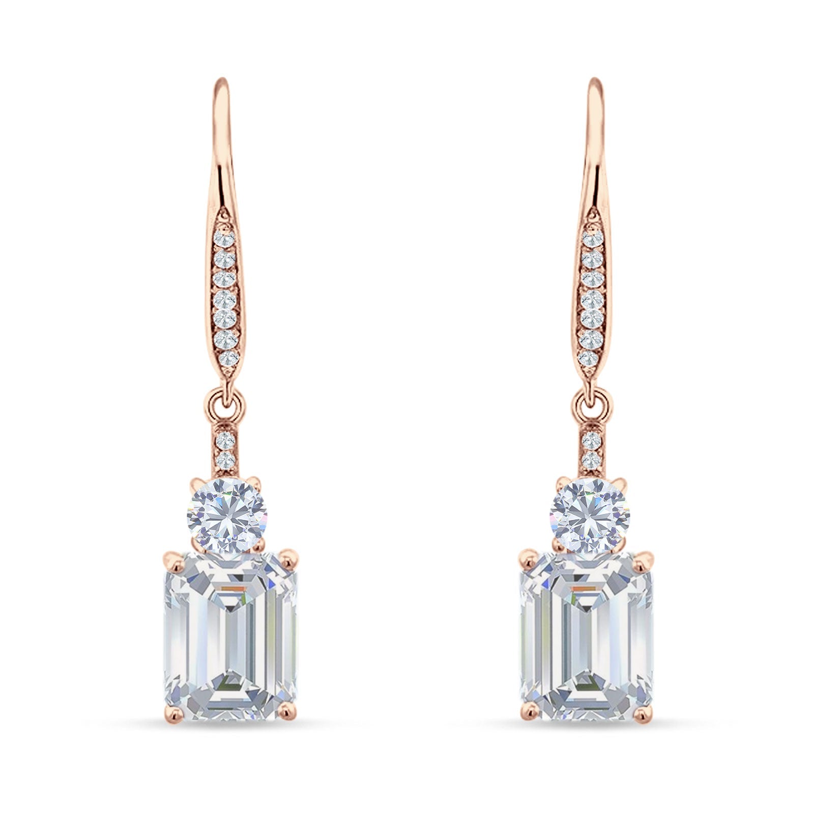 Emerald Cut Oblong Drop Dangle Leverback Earring Cubic Zrconia 925 Sterling Silver