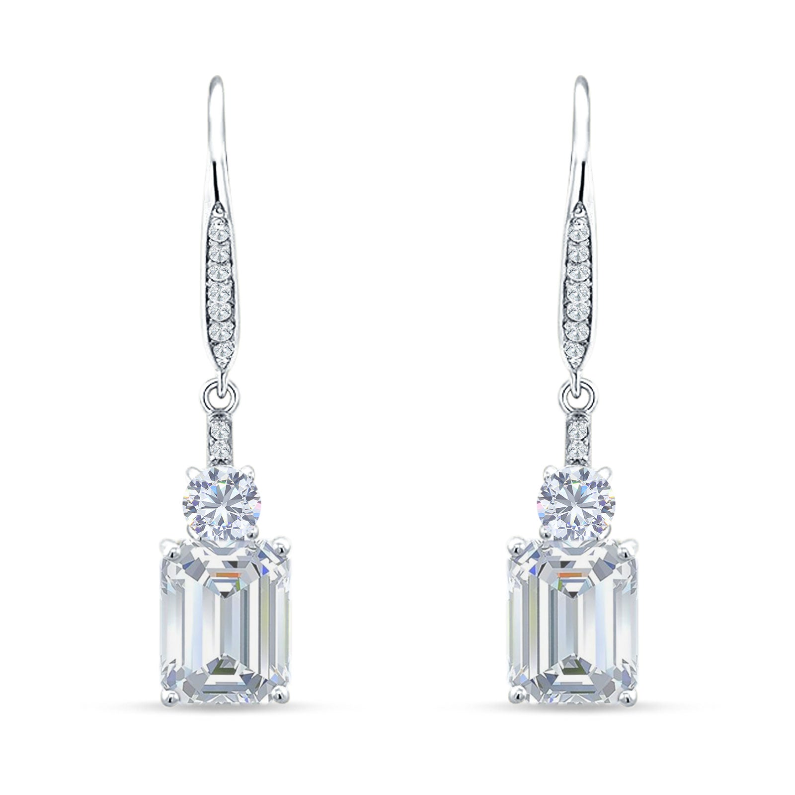 Emerald Cut Oblong Drop Dangle Leverback Earring Cubic Zrconia 925 Sterling Silver