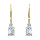 Emerald Cut Oblong Drop Dangle Leverback Earring Cubic Zrconia 925 Sterling Silver