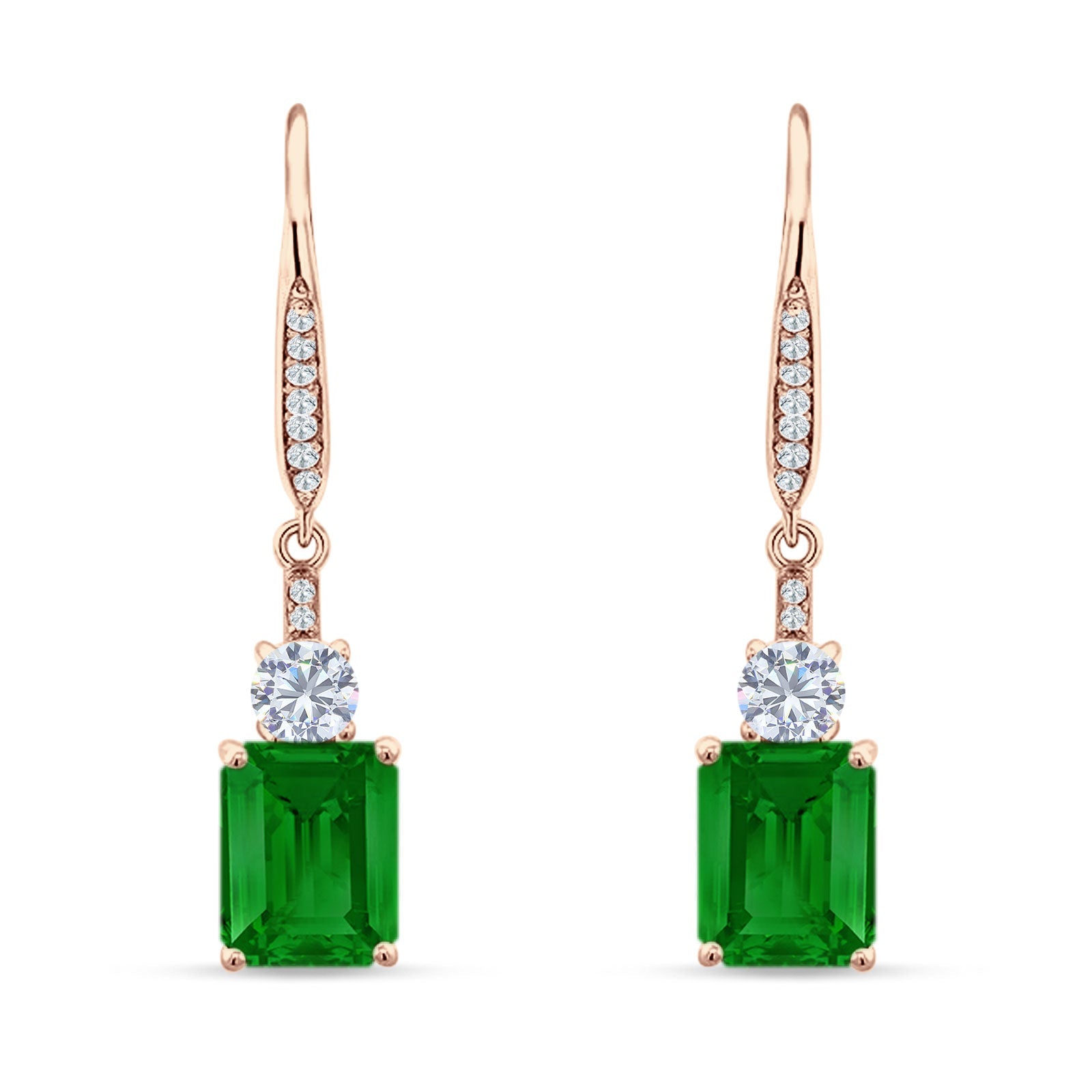 Emerald Cut Oblong Drop Dangle Leverback Earring Cubic Zrconia 925 Sterling Silver