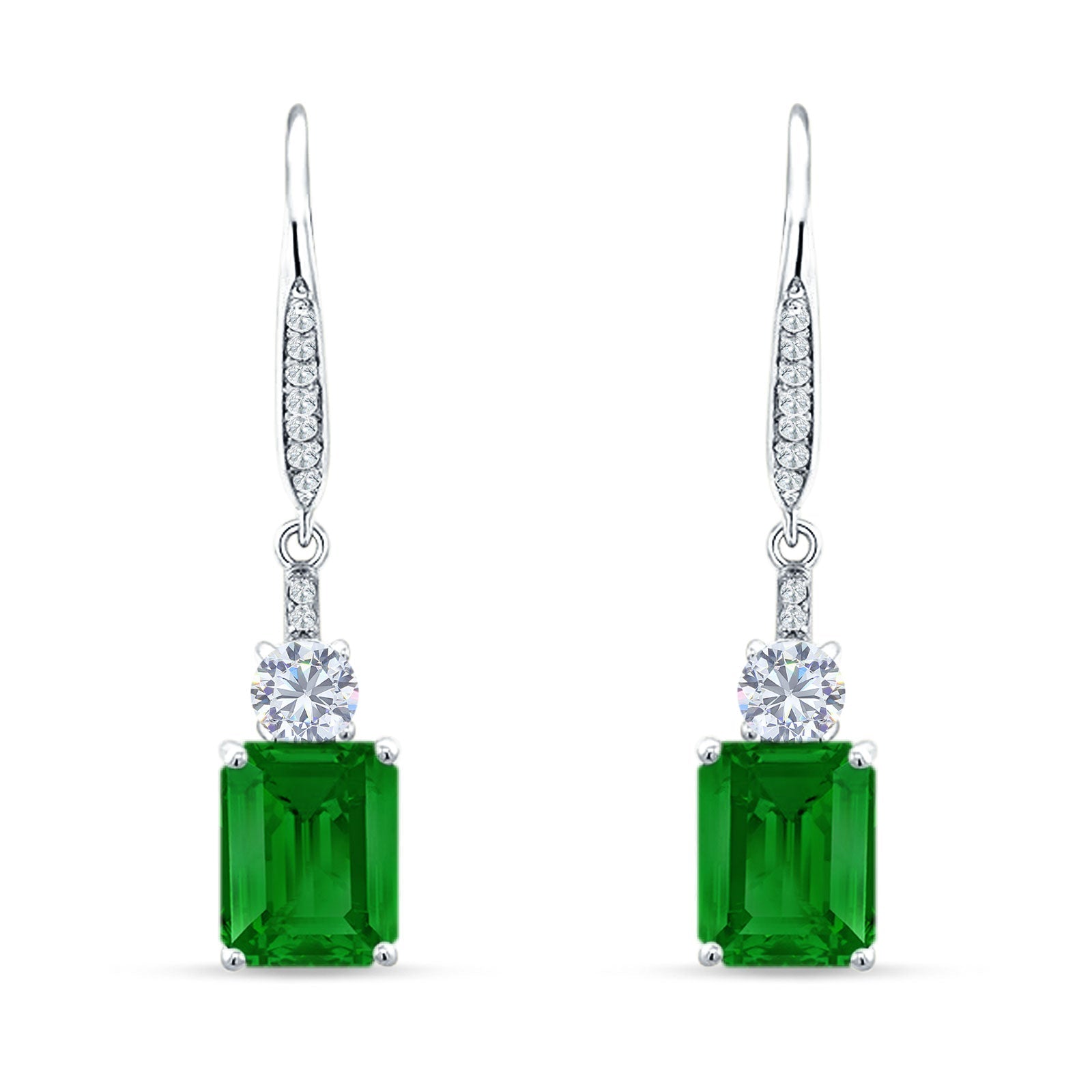 Emerald Cut Oblong Drop Dangle Leverback Earring Cubic Zrconia 925 Sterling Silver