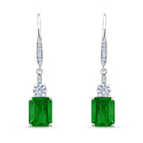 Emerald Cut Oblong Drop Dangle Leverback Earring Cubic Zrconia 925 Sterling Silver