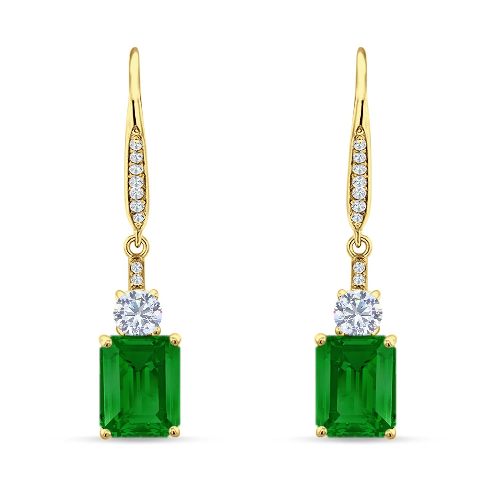 Emerald Cut Oblong Drop Dangle Leverback Earring Cubic Zrconia 925 Sterling Silver