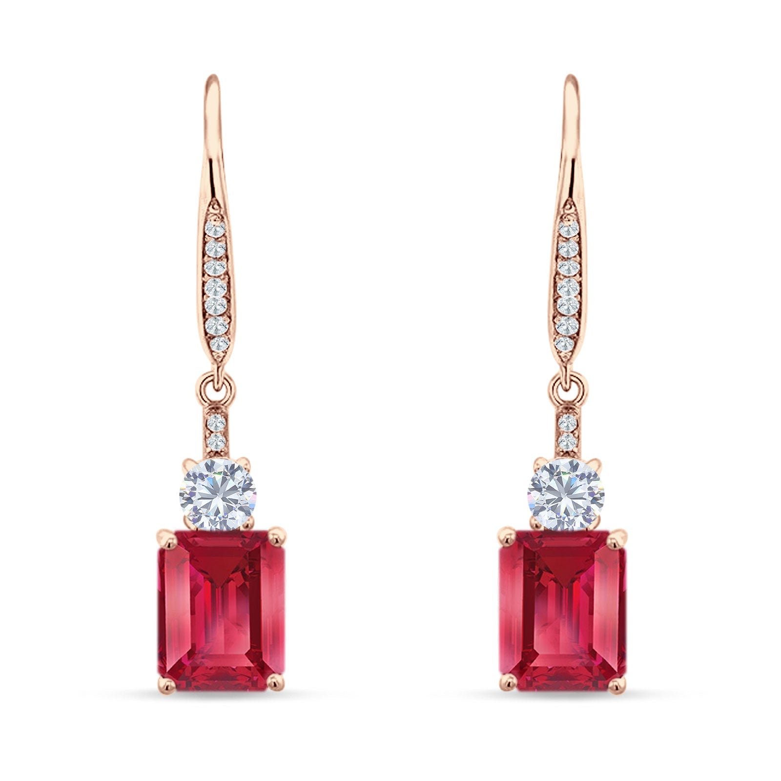 Emerald Cut Oblong Drop Dangle Leverback Earring Cubic Zrconia 925 Sterling Silver