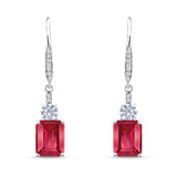 Emerald Cut Oblong Drop Dangle Leverback Earring Cubic Zrconia 925 Sterling Silver