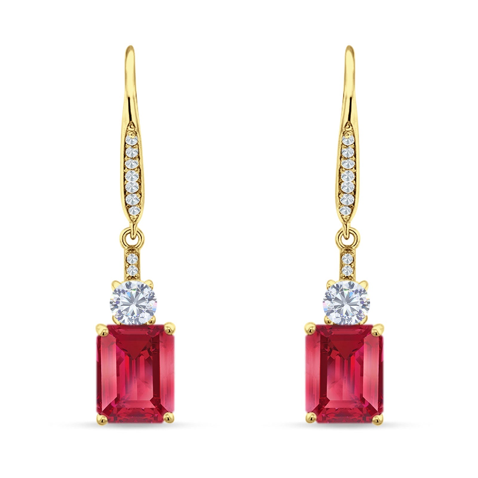 Emerald Cut Oblong Drop Dangle Leverback Earring Cubic Zrconia 925 Sterling Silver