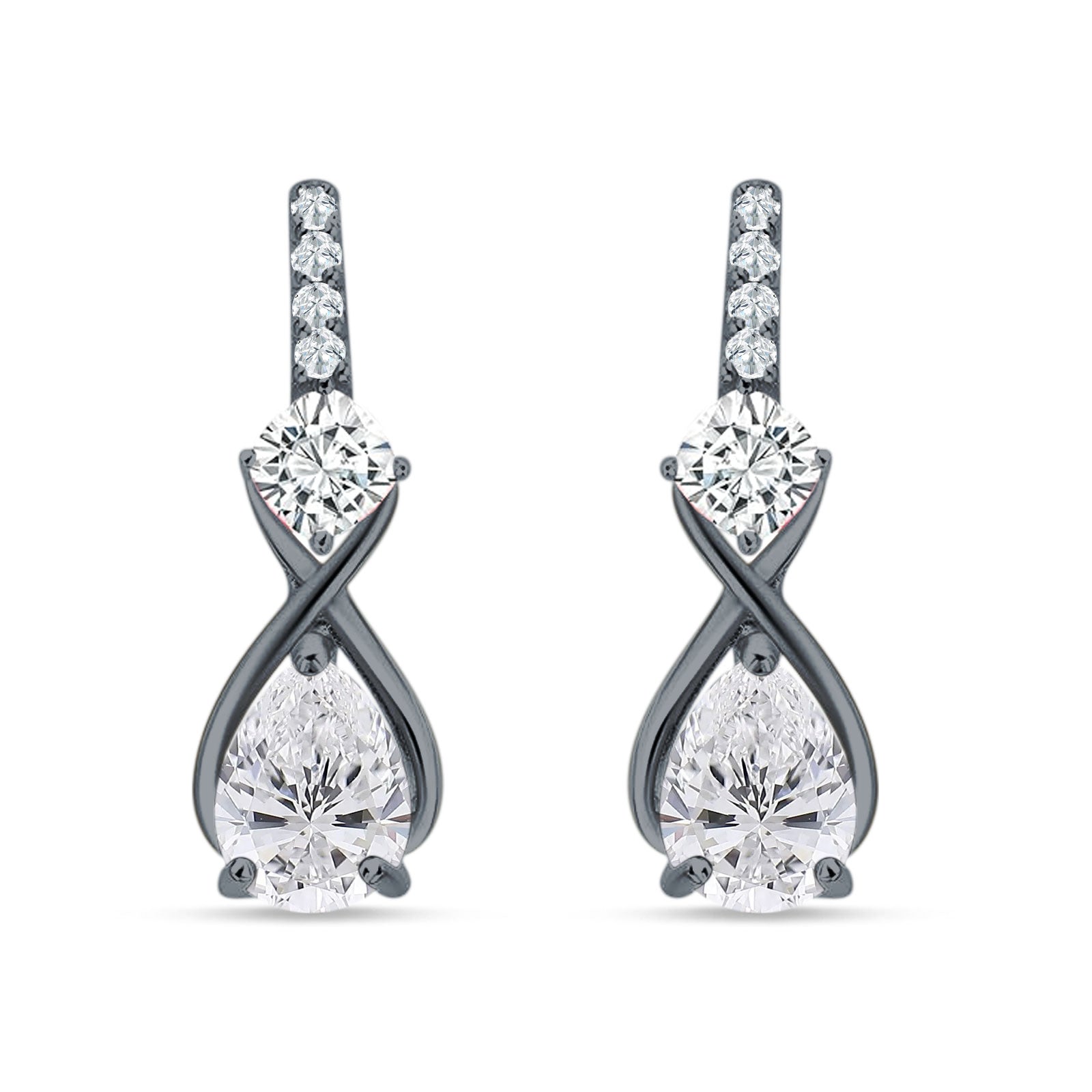 Pear Teardrop Twisted Infinity Stud Earring Cubic Zirconia 925 Sterling Silver