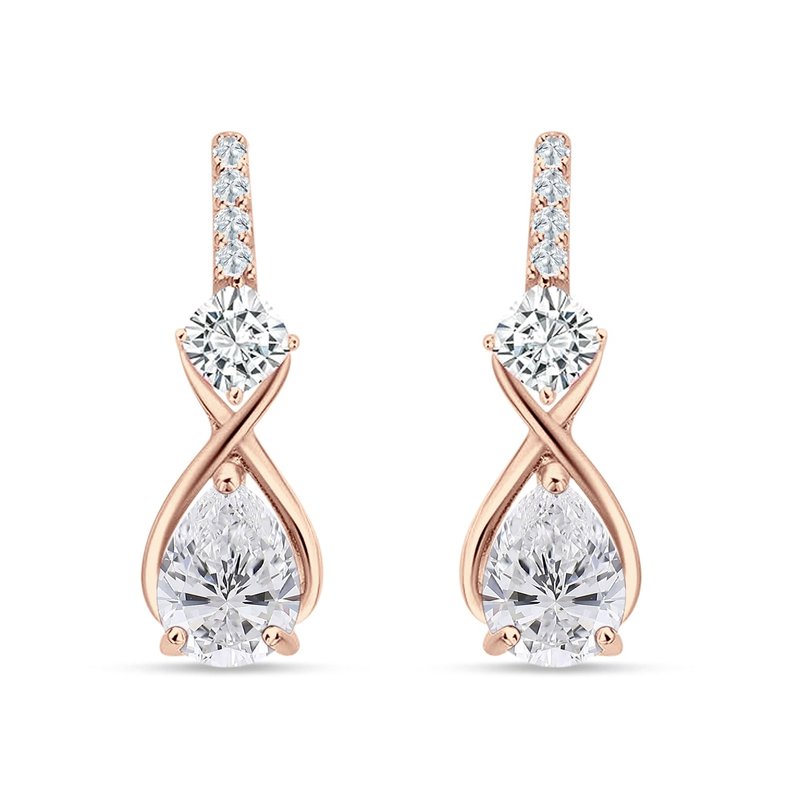 Pear Teardrop Twisted Infinity Stud Earring Cubic Zirconia 925 Sterling Silver