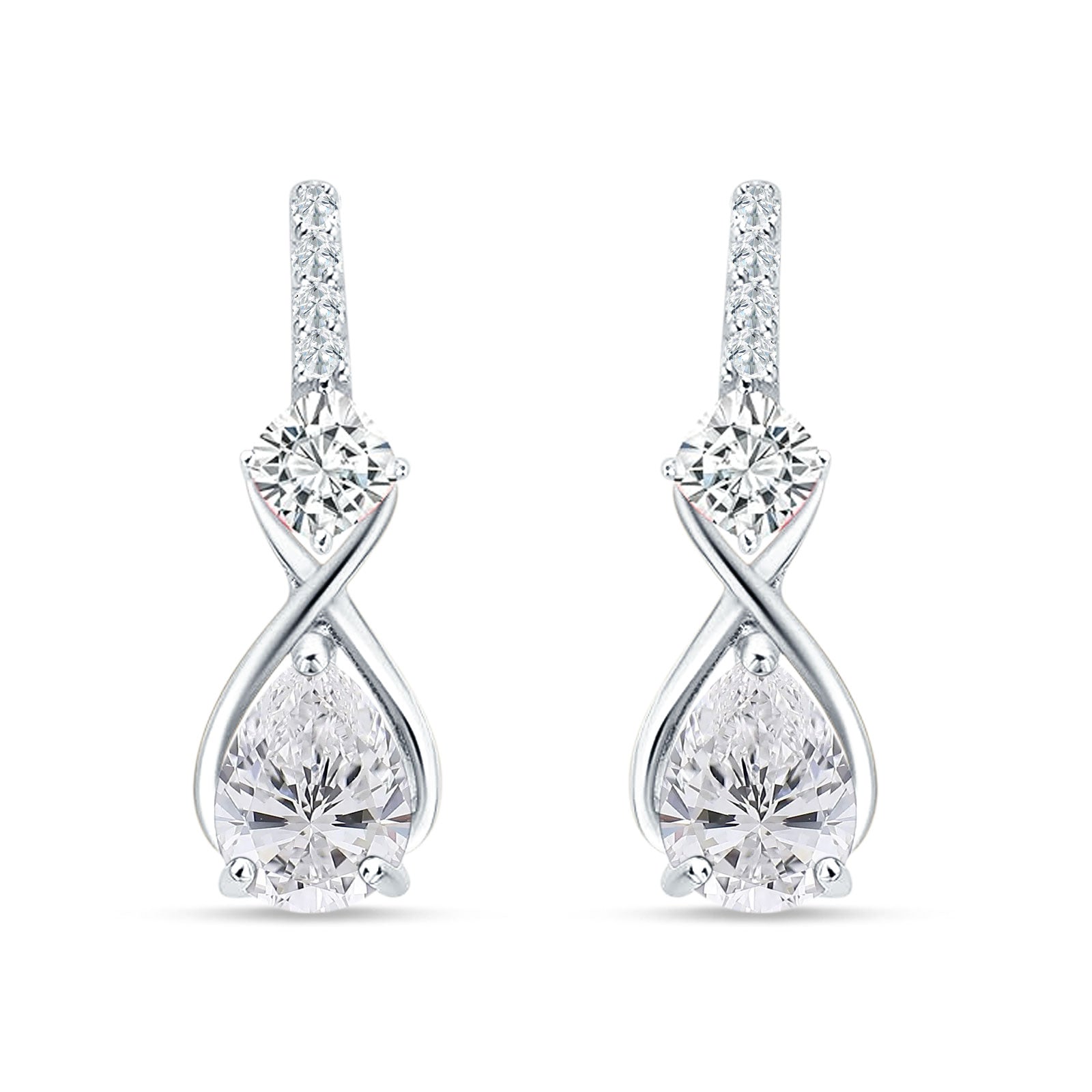 Pear Teardrop Twisted Infinity Stud Earring Cubic Zirconia 925 Sterling Silver