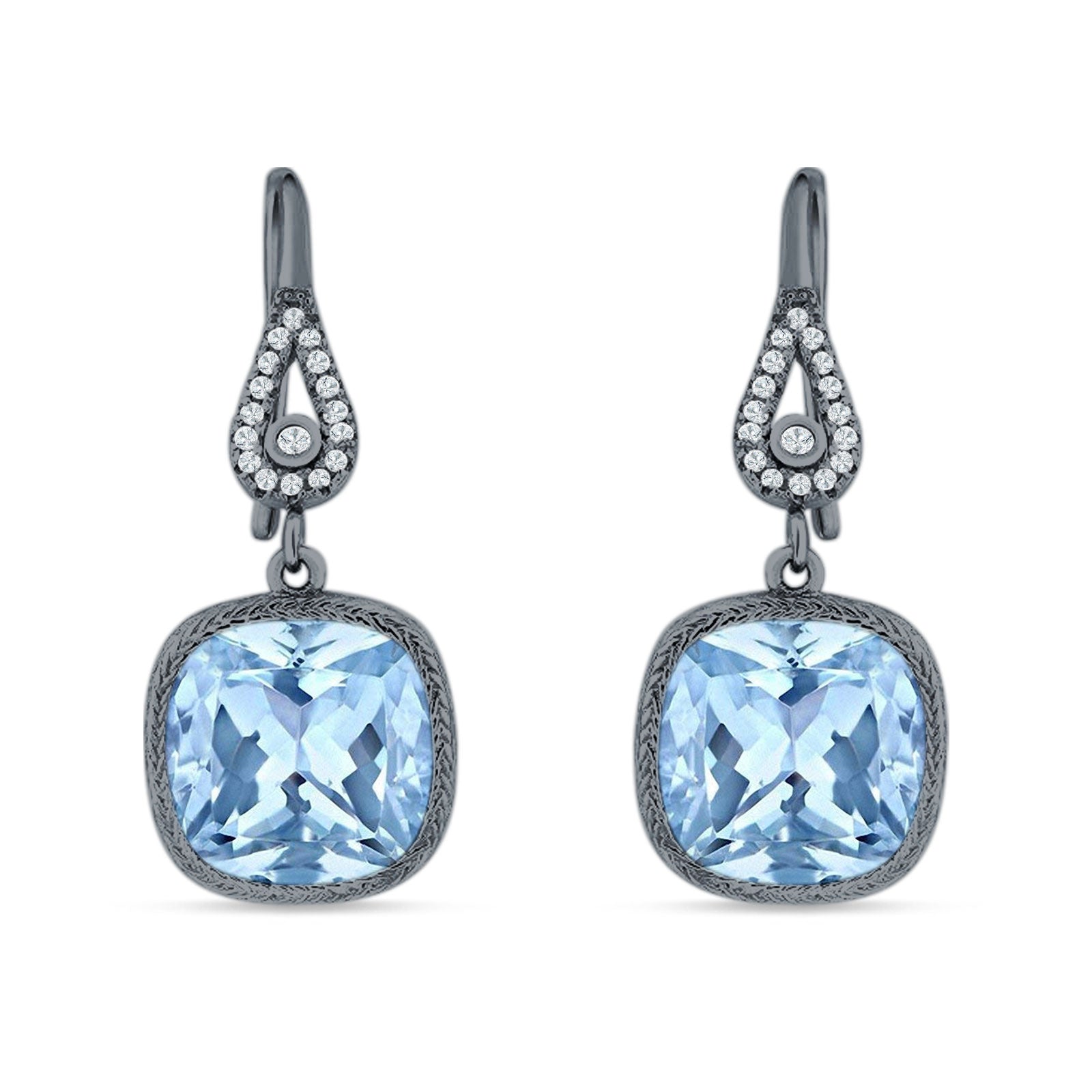 Cushion Drop Dangle Pear Fishhook Earring Cubic Zirconia 925 Sterling Silver