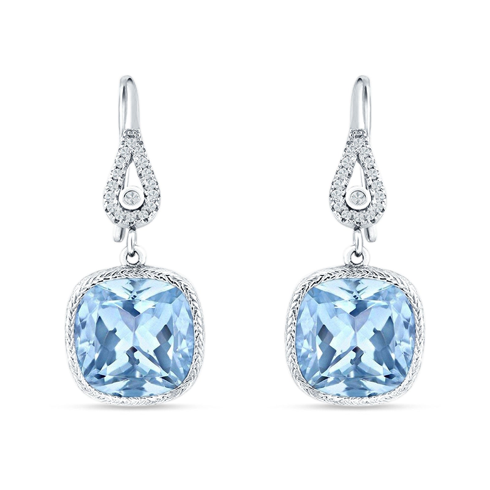 Cushion Drop Dangle Pear Fishhook Earring Cubic Zirconia 925 Sterling Silver