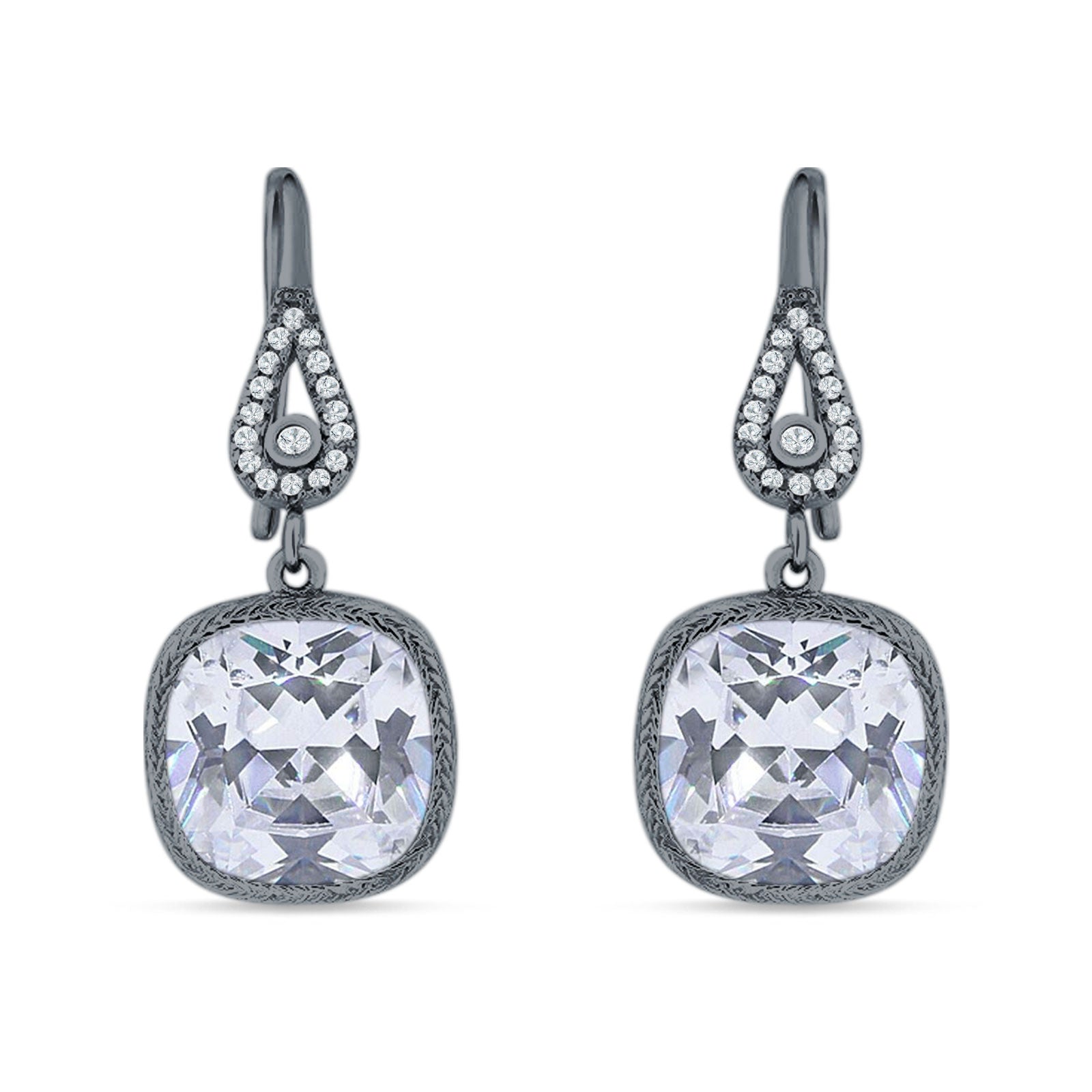 Cushion Drop Dangle Pear Fishhook Earring Cubic Zirconia 925 Sterling Silver