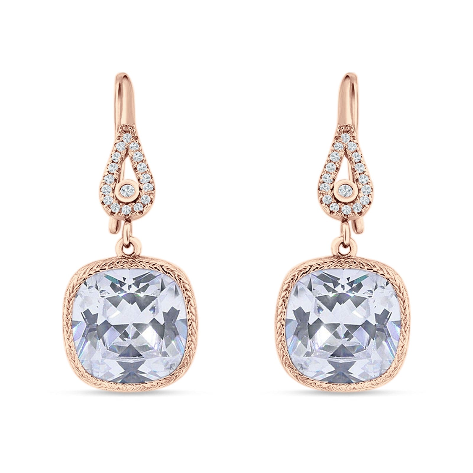 Cushion Drop Dangle Pear Fishhook Earring Cubic Zirconia 925 Sterling Silver