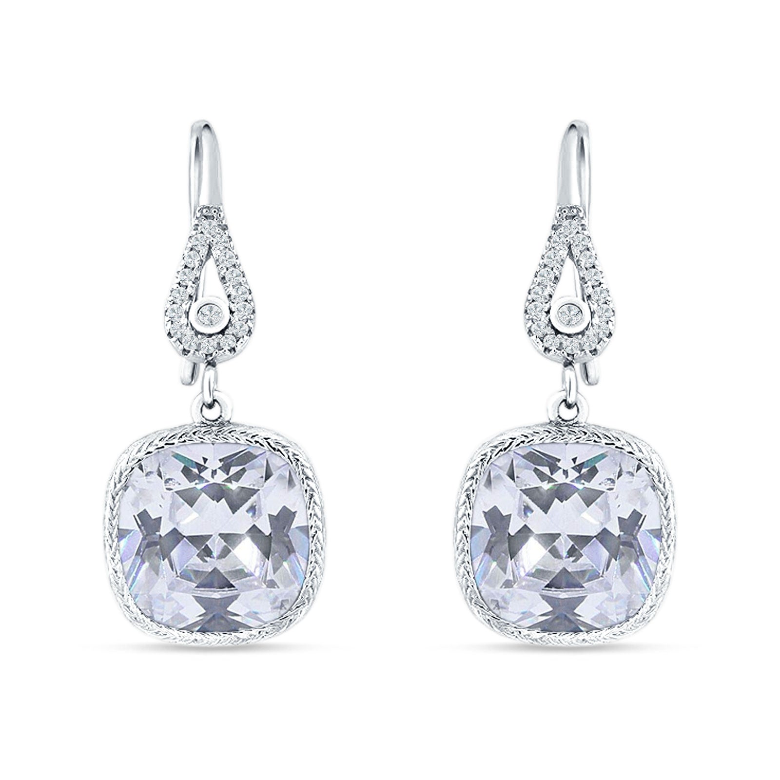 Cushion Drop Dangle Pear Fishhook Earring Cubic Zirconia 925 Sterling Silver