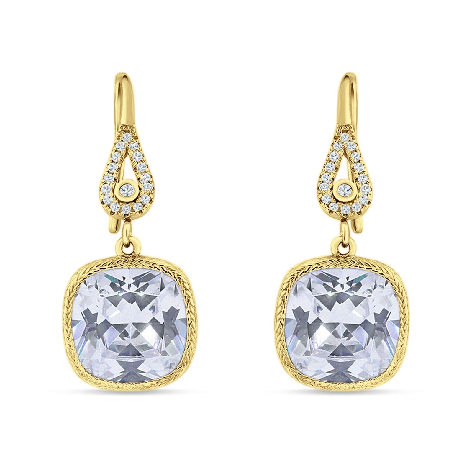 Cushion Drop Dangle Pear Fishhook Earring Cubic Zirconia 925 Sterling Silver