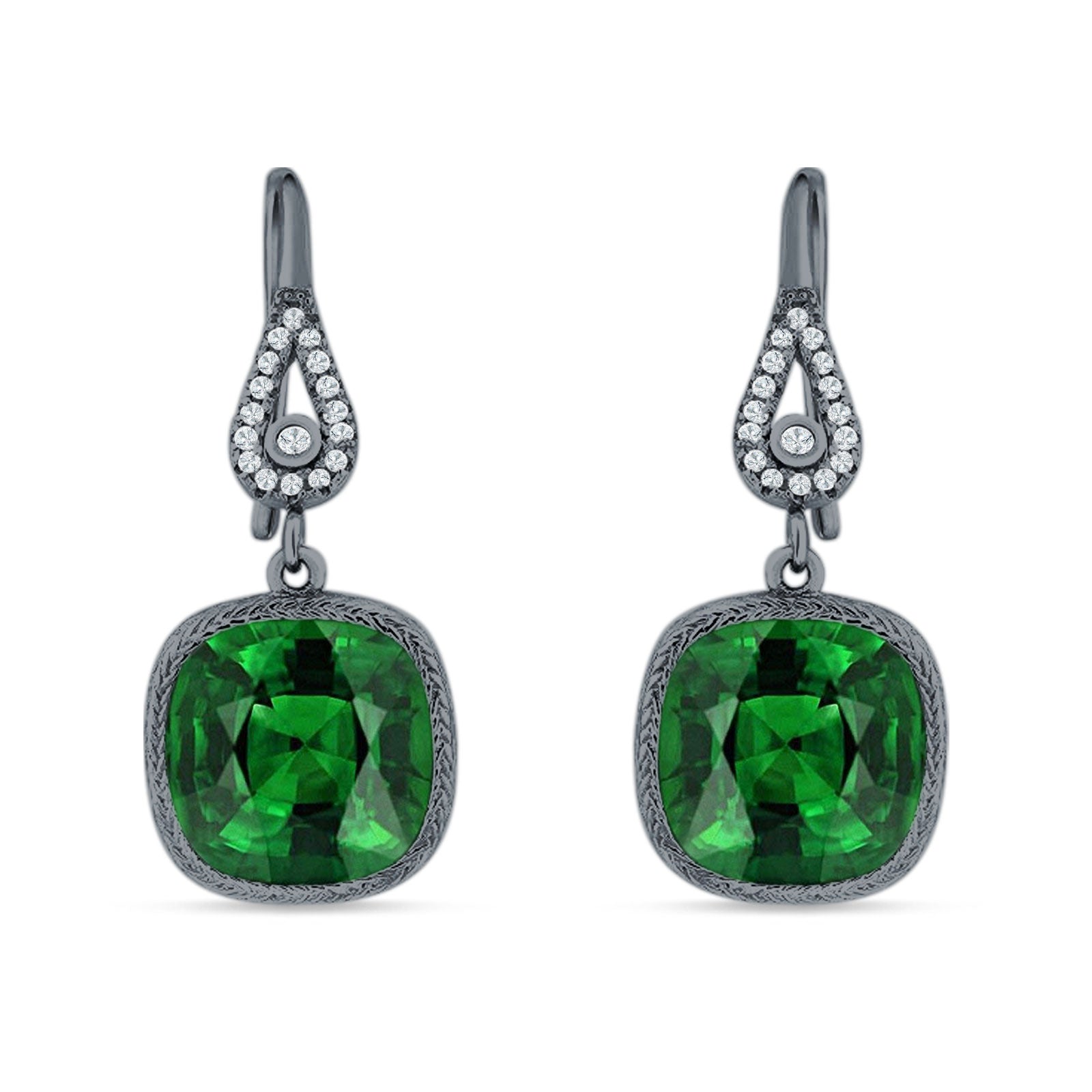 Cushion Drop Dangle Pear Fishhook Earring Cubic Zirconia 925 Sterling Silver