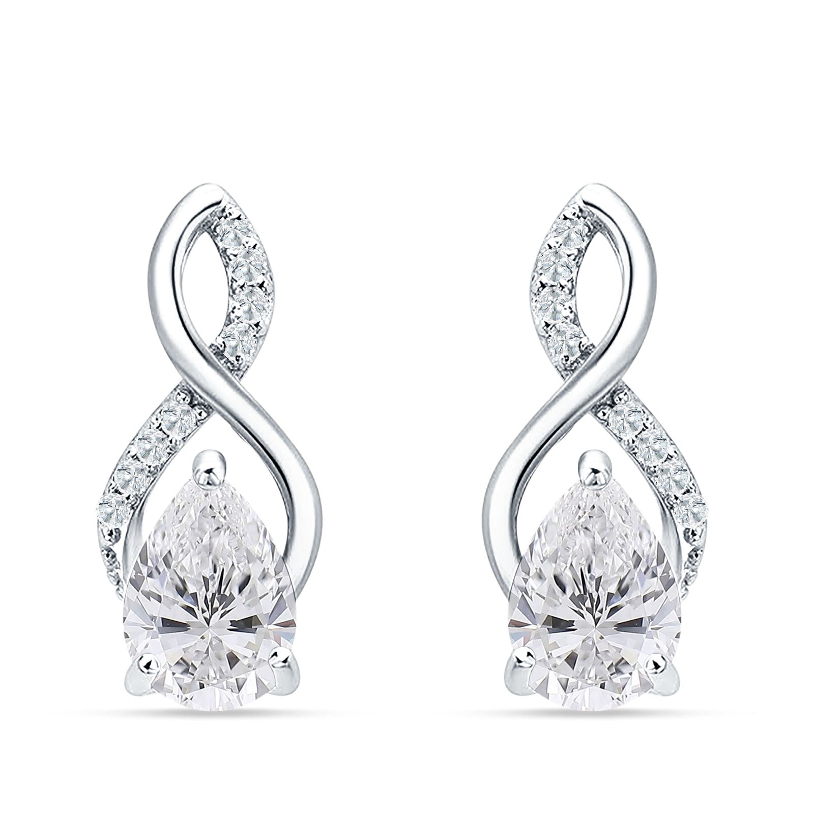 Pear Teardrop Infinity Stud Earring Cubic Zirconia 925 Sterling Silver