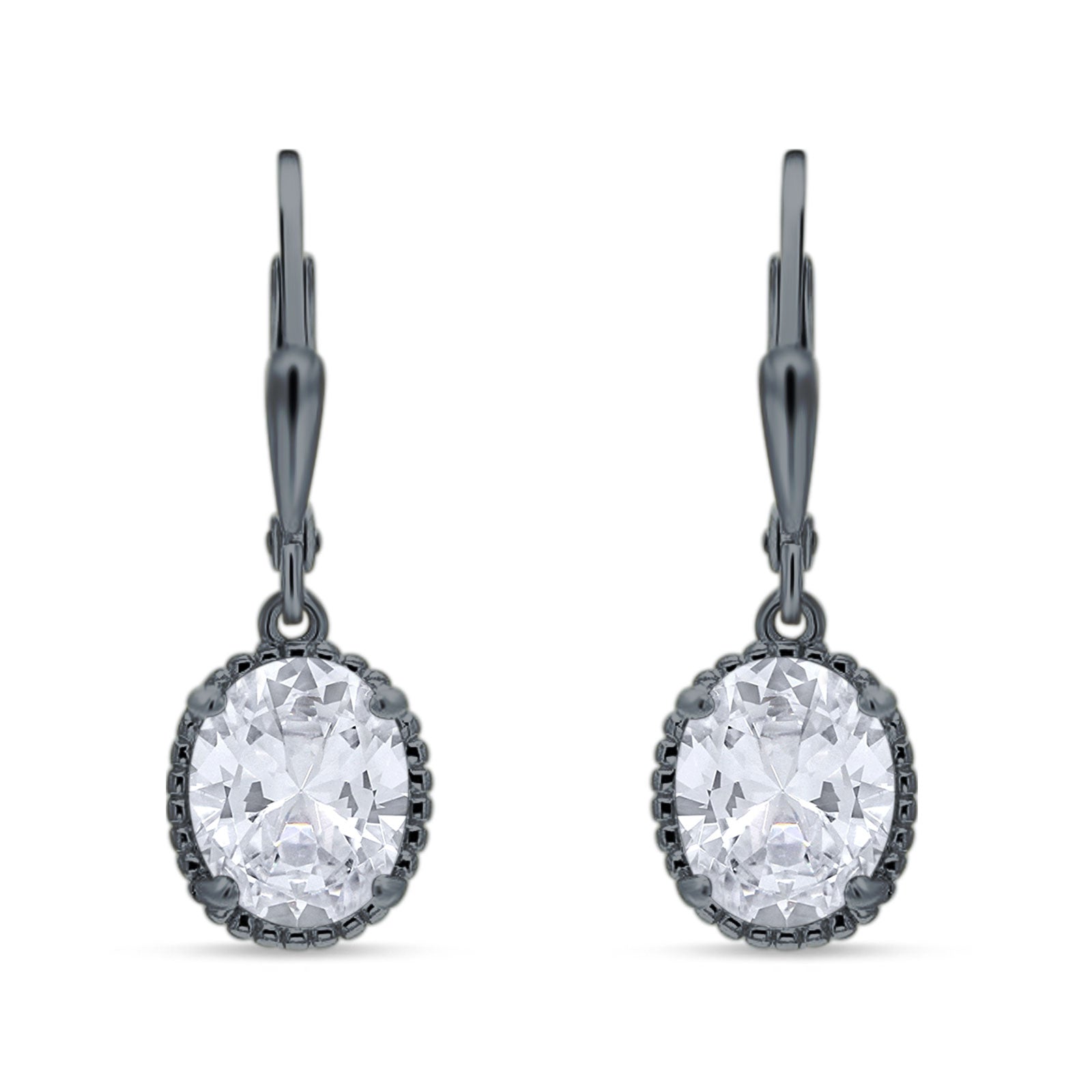 Oval Drop Dangle Leverback Earring Cubic Zirconia Solid 925 Sterling Silver