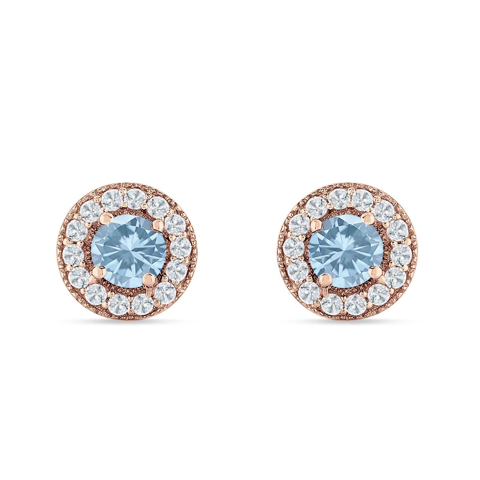 Round Halo Stud Earring Cubic Zirconia 925 Sterling Silver
